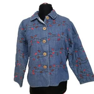 Vintage Quilted Denim Floral Blazer Embroidered Jacket by New Directions